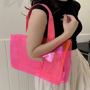 Grand sac fourre-tout en PVC rose transparent tendance pour femmes été 2024 plage