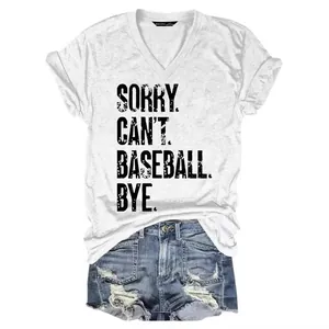 Haut Décontracté pour Femmes Col en V Manches Courtes Été Polyester Imprimé Lettres Pullover Style Streetwear