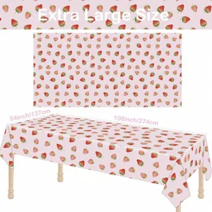 Pink strawberry disposable party tablecloth, extra large 54x108 inch for birthday decor