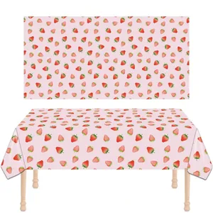 Pink strawberry pattern disposable tablecloth for kids birthday party decorations