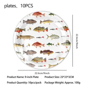 9-Zoll-Pappteller mit Fischmuster für Angel-Mottopartys, Set mit 10 Stück pro Packung