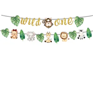 Safari jungle wild animal theme Wild One first birthday party decorative hanging banner