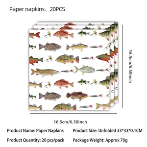 20 Stück dekorative Angelsport-Papierservietten mit verschiedenen Fischmotiven für Partys