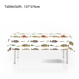 Detailansicht einer Tischdecke mit Fischmotiv, 137x274 cm, für Angel-Themenpartys