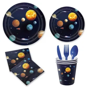 Outer space solar system themed party tableware set with plates, napkins and cups