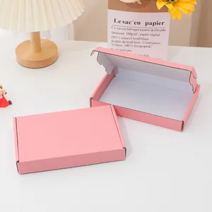 High-quality pink mini cardboard mailing boxes in open and closed views for gift packaging