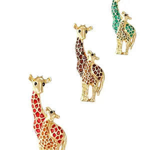 Enamel giraffe mother and child brooches in multiple colors with gold-tone alloy finish