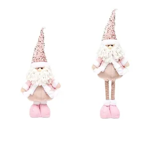 Pink sequin Christmas gnome doll with retractable legs for festive window decoration