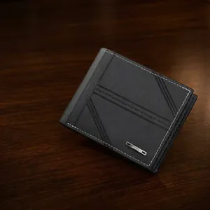 Men's Short Bifold Wallet PVC PU Leather Fashion Business Large Capacity Multi Card Slot Purse With Metal Logo
