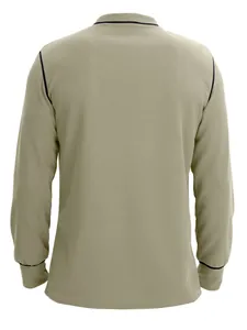 Back view of a men's waffle knit long sleeve T-shirt featuring contrast piping detail