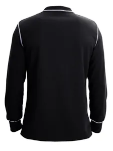Back view detail showing the fabric texture of black waffle-knit long-sleeve T-shirt