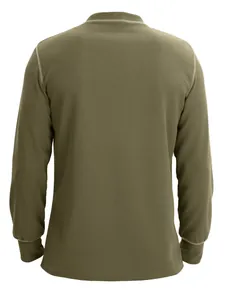 Back view of men's olive green waffle knit long sleeve t-shirt showing slim fit design