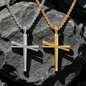 Edelstahl Baseballschläger Kreuz Anhänger Halskette Für Männer Hip Hop Sportliche Mode Schmuck