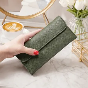 Damen Geldbörse Lang Pebbled PU Leder Große Kapazität Handy Tasche Umschlag Clutch Einfarbig