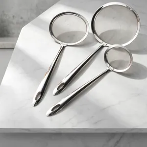 Stainless Steel Oil Skimmer Spoon Fine Mesh Strainer Long Handle For Kitchen Cooking Fat Skimming Foam Mirror Polishing
