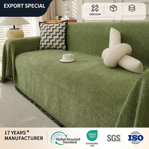 Chenille Fischgrätenmuster Sofaüberwurf Universal Sofatuch Mit Quasten Einfarbig Couch Decke Schutzhülle Wohnzimmer Dekor