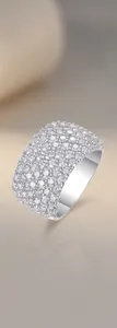 Macro view of a shimmering multi-row moissanite band ring in S925 silver