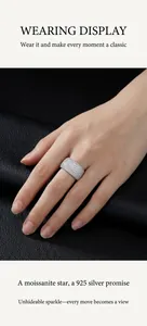 Elegantly designed sparkling moissanite and S925 silver ring worn by a model on her finger