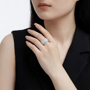 Sparkling S925 silver moissanite wide ring for women, elegant full pave jewelry