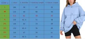 Gedetailleerde maattabel voor oversized lichtblauw sweatshirt met capuchon van S tot 5XL