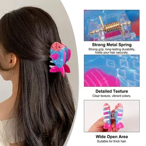 Tropical fish shaped hair claw clip with strong metal spring for thick hair styling
