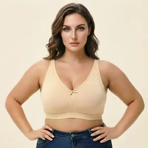 Plus size katoenen bh zonder beugel met volledige dekking en comfortabel push-up effect