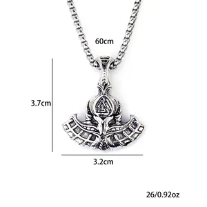 Nordic Viking battle axe pendant necklace with Valknut symbol and dimensions for men