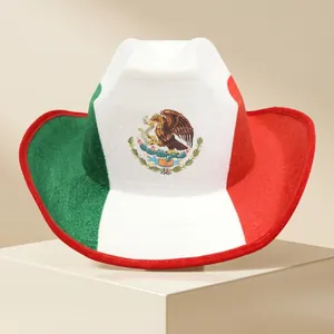 Western Cowboy Hat Polyester Patchwork Mexican US Canadian Flag Printed Festive Party Performance Hat For Men Women