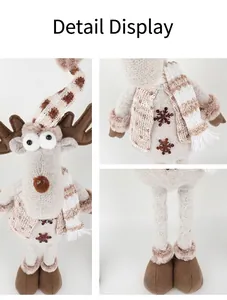 Vue détaillée de la texture tricotée et de la broderie de flocon de la poupée renne