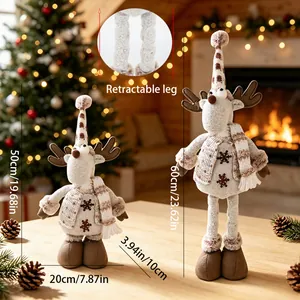 Peluche de renne de Noël avec jambes rétractables pour une décoration festive à la maison.