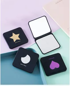 Portable square double-sided folding makeup mirrors with star, moon, and heart prints