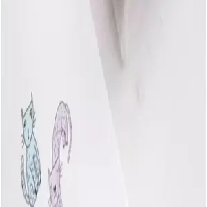 Close-up of white mesh pouch with cute cartoon cat illustrations for detail viewing.