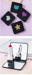 Set of portable folding square makeup mirrors featuring cute cat heart moon and star icons
