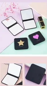 Detailed close-up views of portable double-sided folding square pocket mirrors with star design