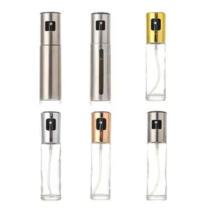 Collection of various oil spray bottles in glass and high-quality stainless steel finishes