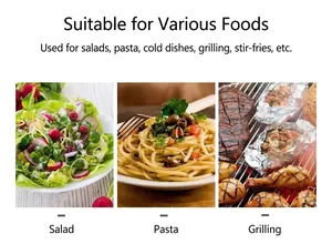 Usage scenarios for kitchen oil spray bottle on salads, pasta and BBQ grilling.