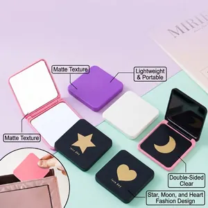 Portable folding square makeup mirror with double-sided design and stylish matte finish