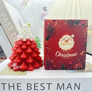 Coffret bougie parfumée sapin de Noël rouge et blanc avec emballage cadeau Père Noël