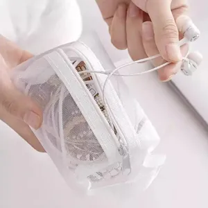 Multifunctional white transparent mesh nylon storage bag for cables and accessories