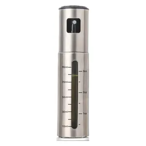 Stainless steel kitchen oil sprayer bottle with dual measurement scales for BBQ cooking