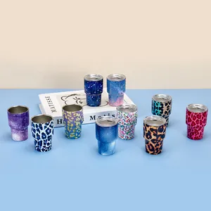Collection de mini tasses 3oz en acier inoxydable isolées sous vide avec motifs léopard et galaxie