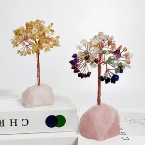 Natural healing crystal money trees with rose quartz base for spiritual home decor
