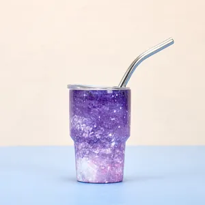 Mini gobelet isotherme 3oz en acier inoxydable avec motif galaxie violette et paille
