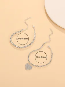 Close-up of sparkling heart rhinestone anklet set with extension chain detail