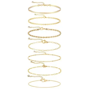 Ensemble de 7 bracelets dorés multicouches avec chaîne torsadée et maillons pour femmes