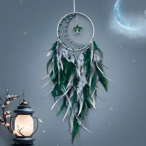 Handgemaakte IJzeren Veer Ster Maan Dromenvanger Wanddecoratie Boheems Windspel Ornament Voor Huis Slaapkamer Woonkamer