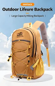 Großer gelber Outdoor-Wanderrucksack mit Bungee-System und gepolsterten Schultergurten