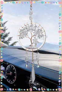 Tree of life dreamcatcher car charm with crystal stars and clear teardrop pendants