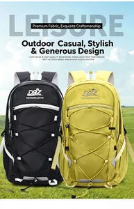 Detaillierte Ansicht großer Outdoor-Wanderrucksäcke in den Farben Schwarz und Gelb.