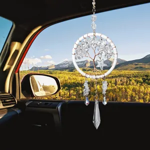 Handmade Crystal Tree of Life Dream Catcher Car Hanging Ornament With Prisms Natural Stones Star Pendant Bohemian Auto Interior Decor